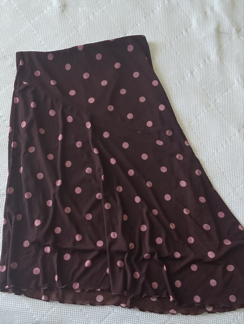 Asymmetrical Brown Skirt with Pink Polka Dots